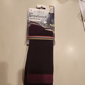 SmartWool OUTDOOR Crew Socks Light Cushioned LARGE Unisex  Striped Merino Purple